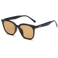 Retro square sunglasses with thick black frames and translucent orange lenses for women - Black Frame Tea Lens