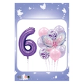 Pink and purple number 6 butterfly balloon set for girls 6th birthday decorations - Number 6 Set