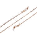 Close-up of golden thin metal glasses chain with adjustable silicone loops on white background - Style 7-Flat Chain / Gold