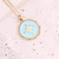 Gold stainless steel starburst pendant necklace with light blue enamel on stone background - 1# Blue