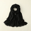 Solid black lightweight linen cotton scarf with fringed edges for sun protection - 100*195CM / Black