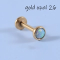 Single gold stainless steel opal labret stud with internal thread and round opal stone - Gold Cyan Opal OP26