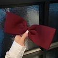 Elegant large burgundy bow hair clip with luxury velvet texture and spring clasp fastener - Wine Red Simple Bow Spring Clip