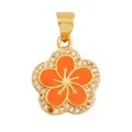 Golden flower pendant with orange enamel and micro-set zircon crystals for jewelry DIY - Gold Rhinestone Inlaid Orange Enamel Flower