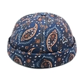 Detailed view of dark blue paisley canvas docker hat with vintage street style print - M (56-58cm) / Navy Blue