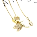 Golden box chain necklace featuring heart pendant and micro-pave hummingbird charm - Heart Hummingbird Necklace Set (Style 9)