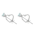 Cupid's heart stud earrings in silver finish with sky blue round stone and hollow design - Silver Tone - Blue Zirconia Hollow Heart Studs