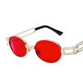 Retro steampunk sunglasses with red oval lenses and golden hollowed metal frame - Gold Frame Red Lenses