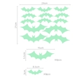 Size guide for Halloween bat wall stickers showing sheet dimensions 29x21cm and bat counts - 3212 Classic Luminous Bat Set