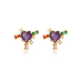Elegant gold earrings with purple heart crystal and colorful zircon flower accents - Purple Heart