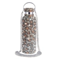 Leopard print rhinestone stainless steel insulated tumbler with detachable silver chain - Gold Leopard Print / 350ml (12oz) With Aluminum Chain