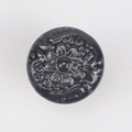 Black round ceramic drawer knob with embossed flower pattern for cabinet furniture - Flat Pad / Black