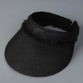 Détail de la visière en paille noire avec bordure à franges et texture tissée élégante - M(56-58cm) / Noir