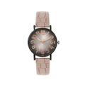 Montre à quartz élégante avec bracelet en cuir rose gaufré et cadran dégradé noir - Rose racine de lotus