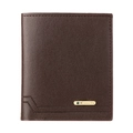 Slim dark brown leather bifold wallet for men with metal logo and stitch detail - Vertical / Coffee