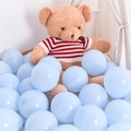 Matte light blue latex balloons for party decoration with a brown teddy bear backdrop - 5 Inch Macaron Blue