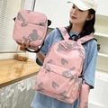 Pink 3-piece school backpack set with cute bear print including lunch bag and pencil case - Pink Cartoon Bear (20)