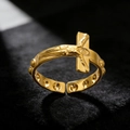 Golden stainless steel religious cross ring featuring a detailed Jesus relief sculpture - Crucifix Relief Style (11554) / 18K Gold
