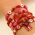 Set de cinco pulseras de cuentas para San Valentín con dijes de Kiss Me y corazón - Estilo de Labios Kiss Me (DZ-149)