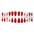 Set da 24 unghie finte a mandorla rosse e rosa con glitter e motivi a fiocco - Stile Occhio di Gatto con Fiocco Rosso (B1-13964 Striscia)