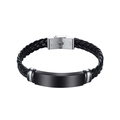 Men's braided black leather bracelet with polished black stainless steel ID plate - KZ07 Black (Leather Material)