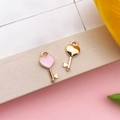 Pink heart-shaped enamel key pendant and gold alloy DIY jewelry charm accessory - 7x16mm-0.5g / Pink Enamel Heart Key