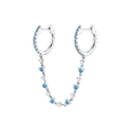 14K gold dual-hoop chain earring set with light blue and white gemstones - Light Blue (Platinum) Single Piece