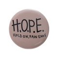 Round tinplate badge in light coffee color with HOPE motivational text for bags - Tan HOPE