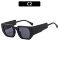 Retro square thick frame sunglasses in matte black with wide temples and grey lenses - Matte Black Frame Black Grey Lens
