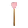 Pink heart-shaped silicone spatula with ergonomic beech wood handle for kitchen - Heart / Pink