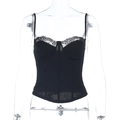 Détails de dentelle florale et baleines de maintien sur ce haut corset noir sexy - S / Noir