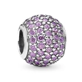 Round silver charm bead with micro-paved sparkling purple zircons and heart dangles - Purple/Silver