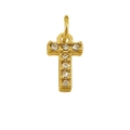Polished gold letter T pendant with sparkling crystals and a smooth metallic finish - Letter T