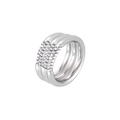 Silver multi-layer wide band ring with square pavé crystal setting for a modern look - US 7 / Steel with Clear Zirconia