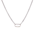 Silver finish carabiner pendant necklace with a rotating lock screw on white background - Small Oval Carabiner Paperclip Chain (Steel)