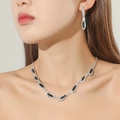 Silver jewelry set with black gemstones and rhinestones including necklace and earrings - Black Gemstone Silver 2-Piece Set(DTN14026961BK)