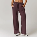 Pantalones de chándal para mujer color ciruela de pierna ancha con cordón y bolsillos - XL / Púrpura Uva