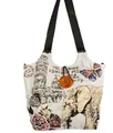 Ethno-Canvas-Einkaufstasche mit Elefanten- und Schiefem Turm-Print und orangefarbenem Knopf - Stil 42-Beige Pisa Elefant