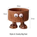 Brown woven storage basket with funny angry eyes and big feet decor, diameter 25cm - Big Feet (Pink Eyes)