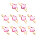 Zehn Stück rosa Kristallherz-Anhänger mit goldenen Engelsflügeln für DIY-Schmuck - 10er Pack / Rosa
