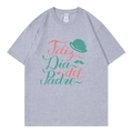 Grey cotton T-shirt featuring Spanish Feliz Día del Padre print and graphic elements - XS / Tops / Grey (317)