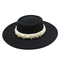 Cappello nero vintage stile francese con elegante fascia di perle per donna - M (56-58cm) / Nero