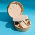 Champagne gold travel jewelry box with round shape and zip closure interior detail - Mirror Style / Gold