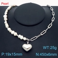 Collana asimmetrica in acciaio inossidabile con perle e pendente a cuore, 45cm - Collana Argento / Color Acciaio