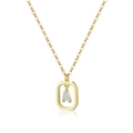 Gold octagon pendant necklace featuring a sparkling diamond-set letter A with reflection - 18k Gold【A】