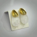 18k gold plated stainless steel teardrop earrings with white resin inlay for women - Striated Waterdrop / Cream