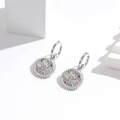 Bohemian silver earrings with sunburst pendants and colorful zircon stones on geometric blocks - Silver / Multi-color Zirconia