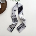 Long silk scarf with black ink bamboo pattern and elegant oriental aesthetic - Grey Bamboo Forest