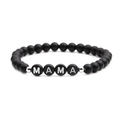 Pulsera de cuentas de piedra negra mate con letras MAMA plateadas para las madres - 6mm / Piedra Esmerilada MAMA (NSB00155)