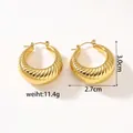 Detail of 18k gold plated hollow hoop earrings featuring 3.0cm size and spiral texture - KC-E09 Gold Vintage Texture